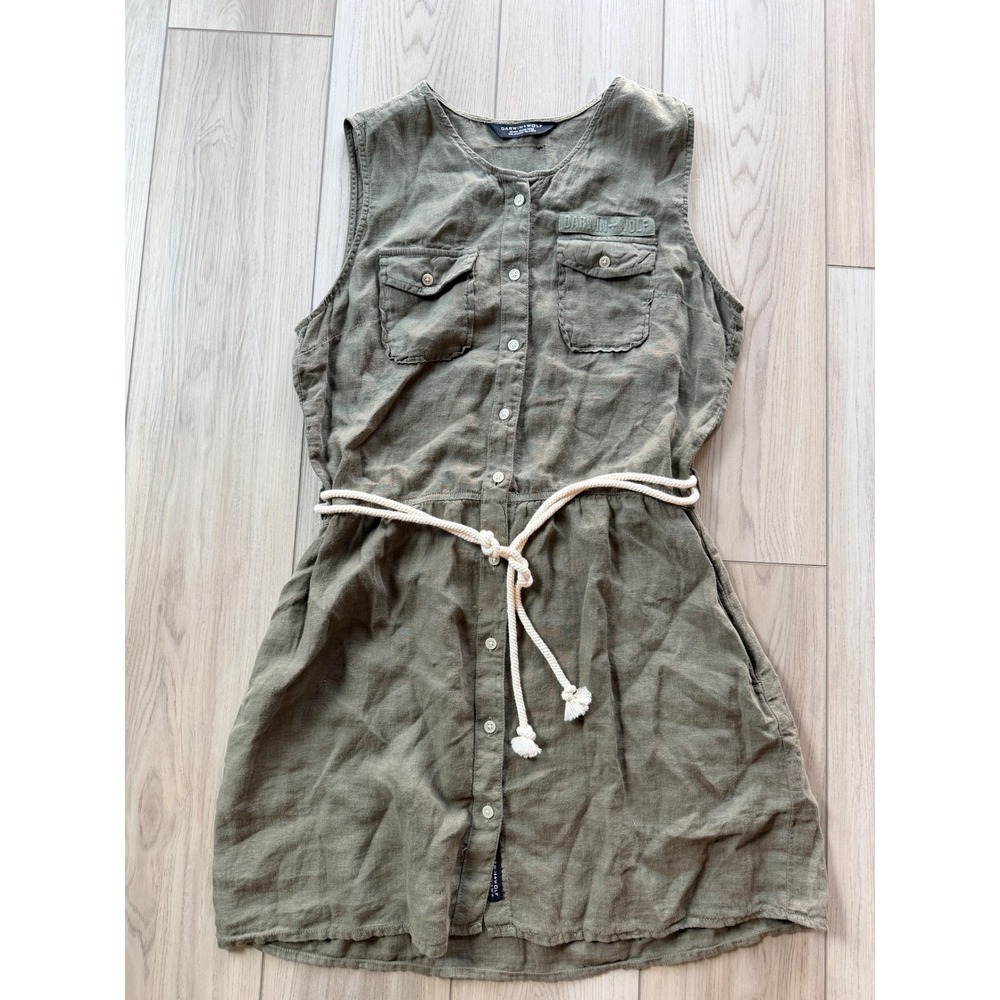 Darwin + Wolf Explorer Dress Womens L Military Green Linen Rope Belt Galapagos